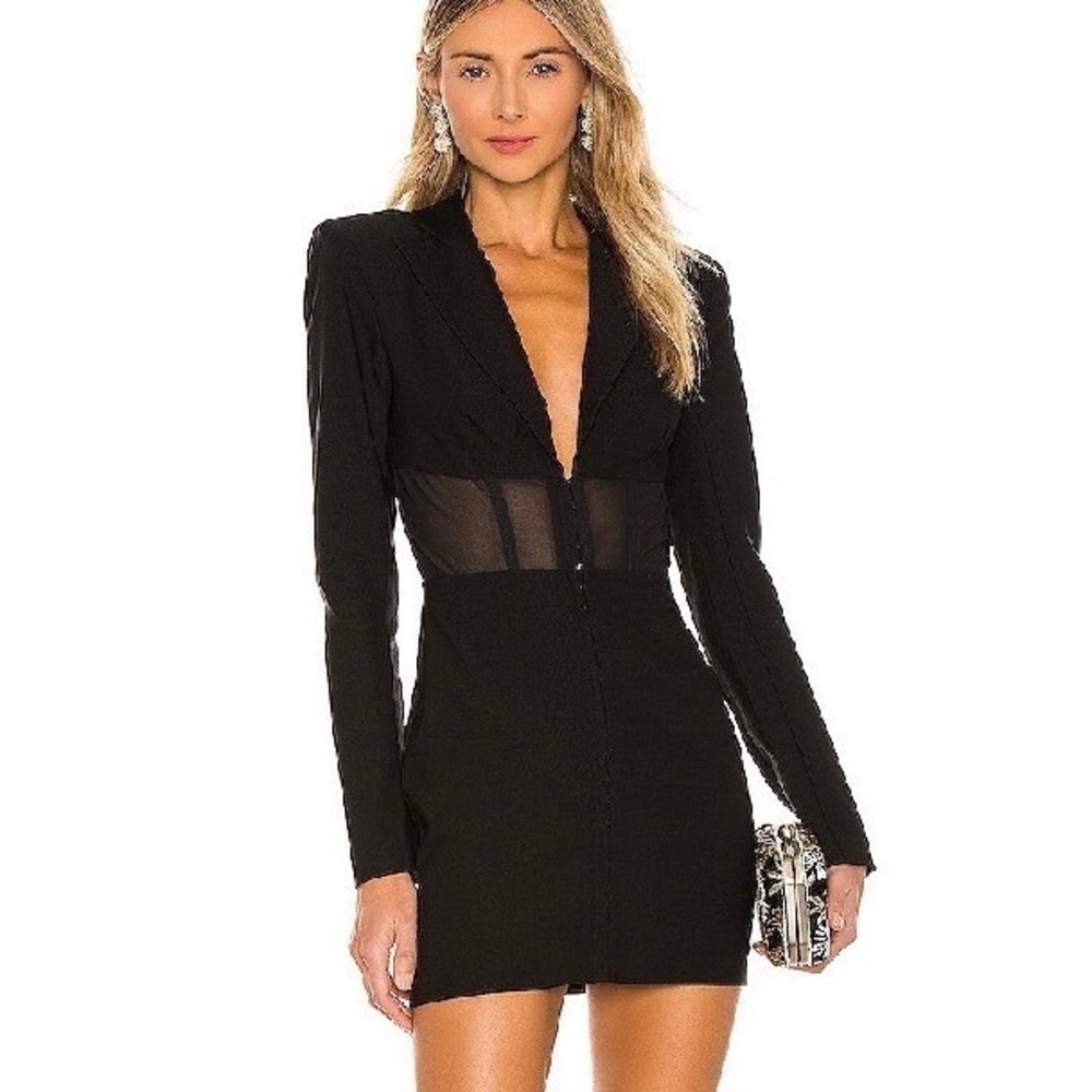 Michael Costello x REVOLVE Black Sheer Mesh Waist Blazer Mini Dress Large L